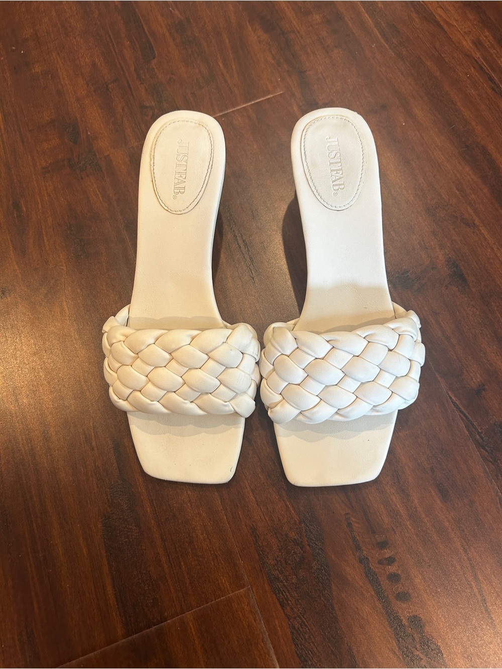 JustFab Ivory Braided Slide Sandals